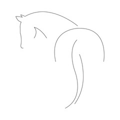 Silhouette of a horse, back view drawn in a minimalist style. Design suitable for tattoo, decor, picture, logo, symbol, badge, mascot, t-shirt or clothing print. Editable vector illustration