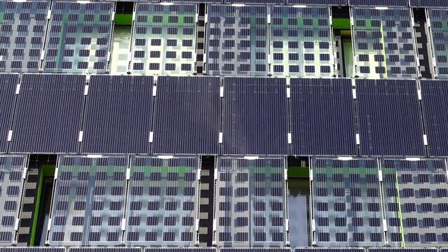 Solar panels on the building wall.