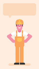 Builder holding hands at hips and smiling