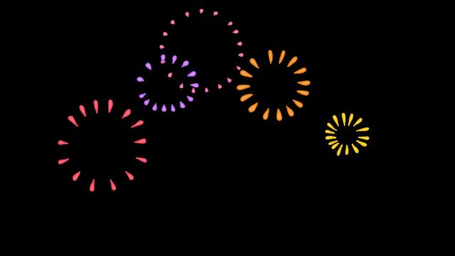 Colored 2d drawn salute. Fx cartoon firework element.Transparent background and alpha channel.