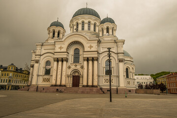 Church in Kaunas on a cloudy day
