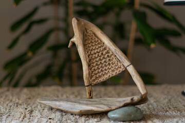 handmade ship made of wood for the interior