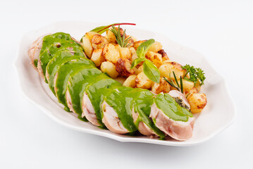 Beef rolls with potatoes and pesto