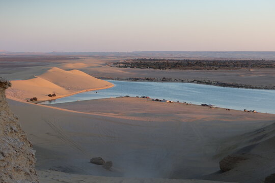 Ariel view of the magic lake in Fayoum desert in Egypt