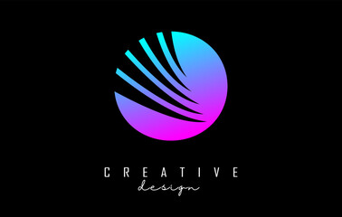 Colorful letter O logo with leading lines and negative space design. Letter with geometric and creative cuts concept.