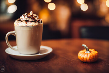 Cup of pumpkin spice latte or hot chocolate, digital art