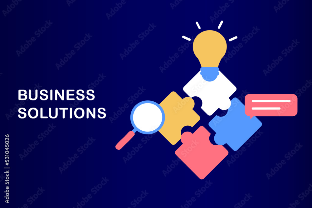 Poster business solution and support, problem solving and decision making, innovative ideas concept. connec