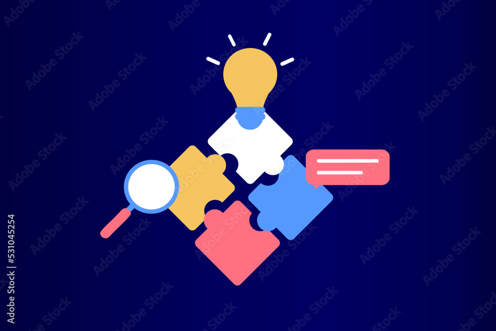 Poster business solution and support, problem solving and decision making, innovative ideas concept. connec
