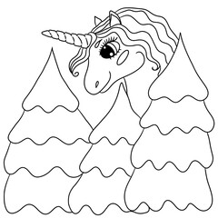 Festive unicorn for new year or Christmas coloring book