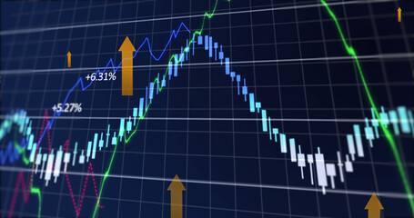 Image of arrows over financial data processing