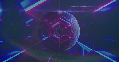 Image of sale text and financial data processing over globe