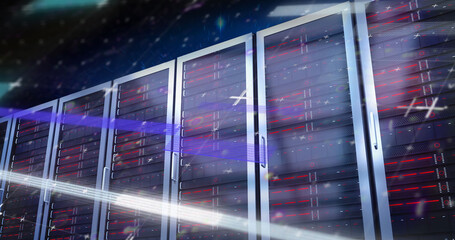 Image of data processing and interference over server room