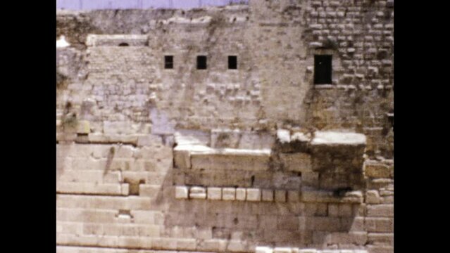 Israel 1975, Panoramic view of old city brick walls Temple Mount