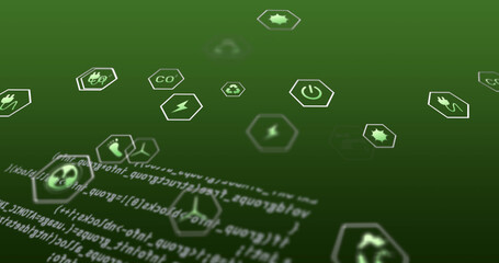 Image of data processing and ecology icons on green background