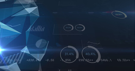 Image of data processing and diagrams on black background