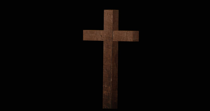 Image of wooden cross appearing on black background