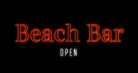 Fototapeta na wymiar Emerging orange Beach Bar neon billboard