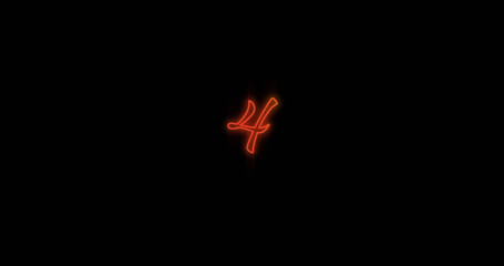 The number four appearing in red  in neon lights