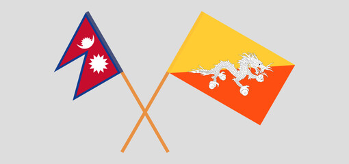 Crossed flags of Nepal and Bhutan. Official colors. Correct proportion