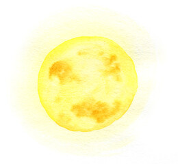 watercolour moon, hand drawn sketch of moon, yellow moon on white background