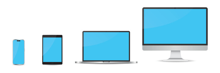 Set of four realistic devices mockup