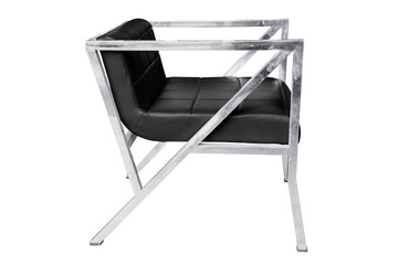 Stainless steel chair with leather cushion isolated. - obrazy, fototapety, plakaty