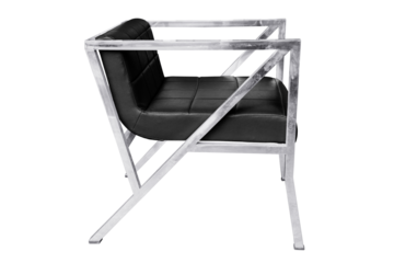 Stainless steel chair with leather cushion isolated.