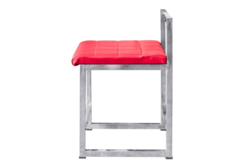 Stainless steel chair with leather cushion isolated.