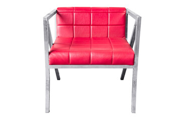 Stainless steel chair with leather cushion isolated.
