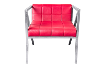 Stainless steel chair with leather cushion isolated.