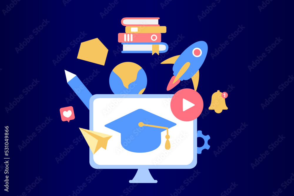 Poster modern online education for banner website. page template vector illustration of e-learning, interne