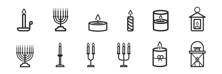 Wax candles icon set. Holiday element. Concept of cozy.