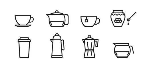 Tea and coffee icon set. Making coffee symbol. Tea-party concept.