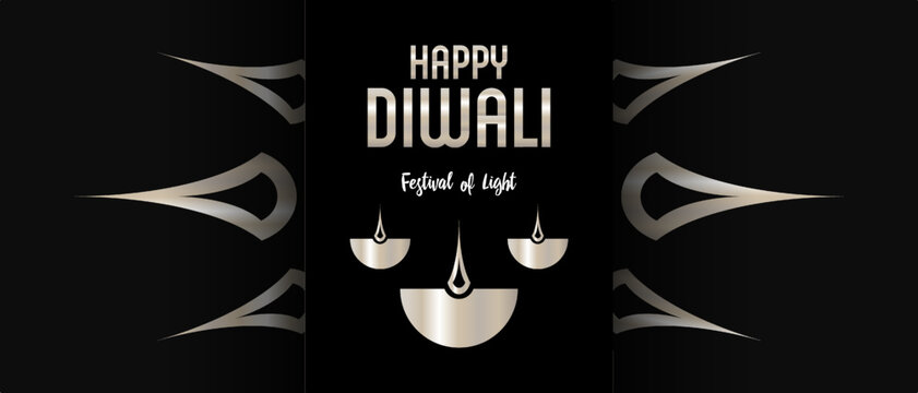 Happy Diwali greeting card. Festival of lights abstract  black background. Modern backdrops, flyers, websites, covers, banners, advertising, etc. Vector EPS 10