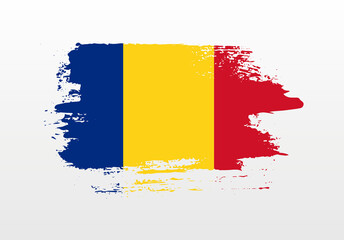 Modern style brush painted splash flag of Romania with solid background