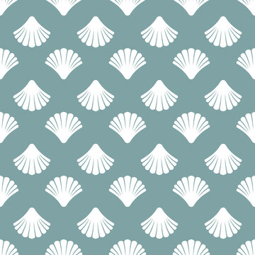 Seamless pattern with sea shell on powder blue background.