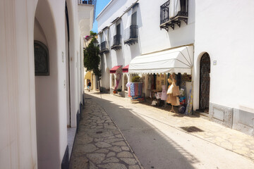 Narrow street in Italian village angle shot