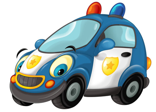 cartoon scene with police car isolated illustration for children
