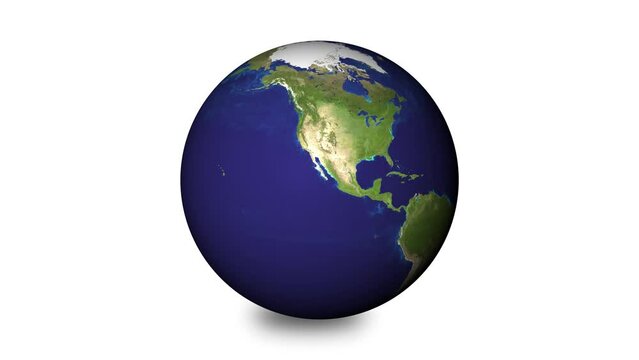 Realistic Earth globe rotation on white background