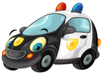 Stickers pour porte Course de voitures cartoon scene with police car isolated illustration for children 