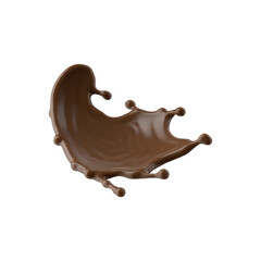 3d render, chocolate splash, cacao drink or coffee, splashing cooking ingredient. Brown beverage. Abstract wavy liquid clip art isolated on transparent background
