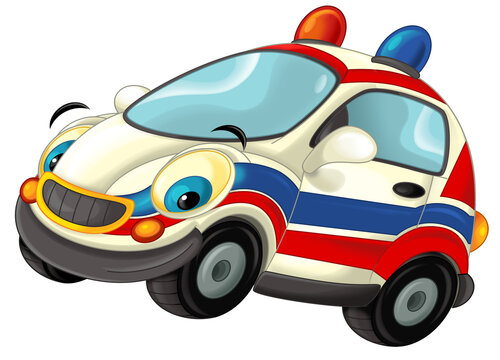 cartoon scene with police car isolated illustration for children

