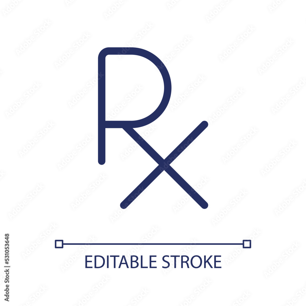 Poster prescription symbol pixel perfect linear ui icon. medical abbreviation. drug for patient. gui, ux de