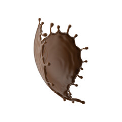 3d render, chocolate splash, cacao drink or coffee, splashing cooking ingredient. Brown beverage. Abstract wavy liquid clip art isolated on transparent background