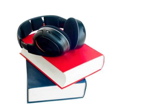 Headphones and group of books - Powered by Adobe