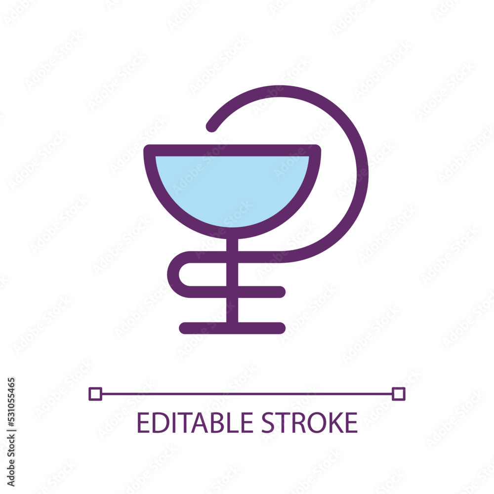 Poster bowl of hygieia pixel perfect rgb color ui icon. pharmaceutical symbol. simple filled line element. 