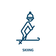 skiing icon from activity and hobbies collection. Thin linear skiing, ski, winter outline icon isolated on white background. Line vector skiing sign, symbol for web and mobile