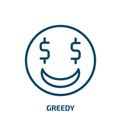 Obraz premium greedy icon from activity and hobbies collection. Thin linear greedy, cute, cartoon outline icon isolated on white background. Line vector greedy sign, symbol for web and mobile