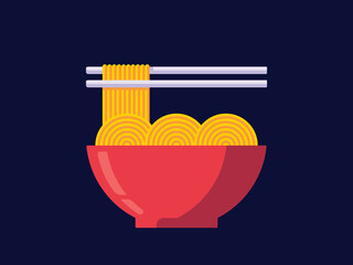 noodles bowl fast food icon flat illustration