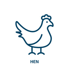 hen icon from agriculture farming and gardening collection. Thin linear hen, chicken, farm outline icon isolated on white background. Line vector hen sign, symbol for web and mobile